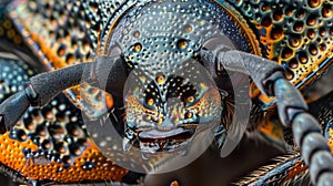 A detailed look at the surface of a beetles thorax featuring the intricate network of pits and pores that house sensory