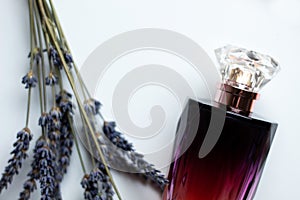 Detailed luxury black and red bottle of perfume with crystal lid