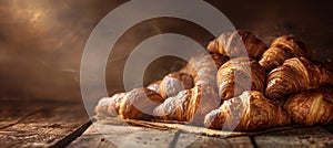 Detailed macro capture of a luscious golden brown croissant in hyperrealistic beauty photo