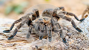 Detailed macro capture of a tarantula in its natural habitat, showcasing intricate spider features