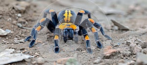 Detailed macro image of tarantula in its natural habitat, showcasing intricate spider features