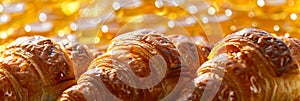 Detailed macro shot golden brown croissant captured in hyperrealistic photography photo