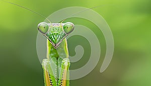 Detailed macro shot of a praying mantis in close proximity for optimal search relevance photo