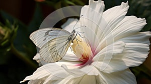 Detailed Macro Shot Of White Butterfly On Petunia
