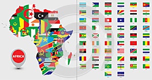 Detailed map of Africa, with country silhouettes and flags