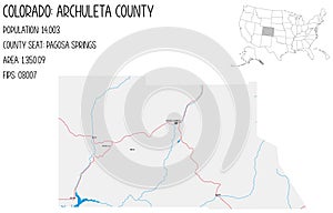 Detailed map of Archuleta County in Colorado, USA