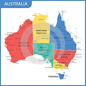 The detailed map of the Australia with regions or states and cities, capitals