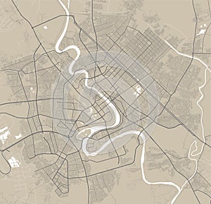 Detailed map of Baghdad city, linear print map. Cityscape panorama photo