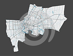 Detailed map of Bangkok city, Cityscape. Royalty free vector illustration