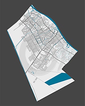 Detailed map of Basra city, Cityscape. Royalty free vector illustration photo