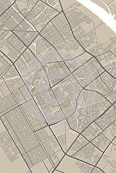 Detailed map of Basra city, linear print map. Cityscape panorama photo