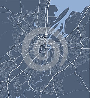 Detailed map of Belfast city, linear print map. Cityscape panorama