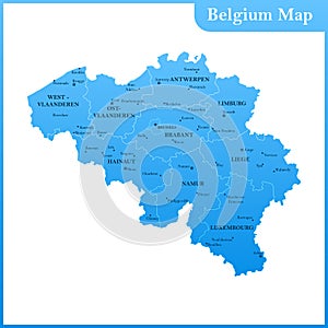 The detailed map of the Belgium with regions or states