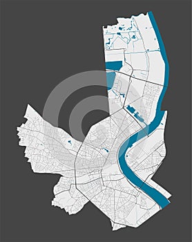 Detailed map of Bordeaux city, Cityscape. Royalty free vector illustration