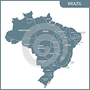 The detailed map of the Brazil with regions or states