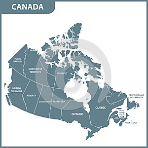 The detailed map of the Canada with regions or states