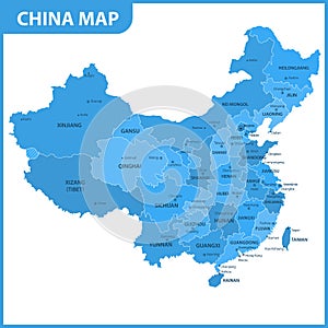 The detailed map of the China with regions or states and cities, capitals