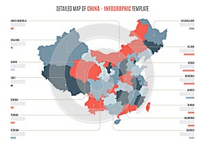 Detailed map of China. Vector template for infographics.