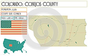 Detailed map of Conejos County in Colorado USA