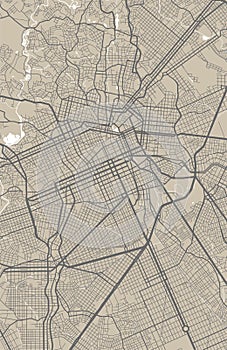 Detailed map of Curitiba city, linear print map. Cityscape panorama