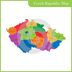 The detailed map of the Czech Republic with regions or states and cities, capitals