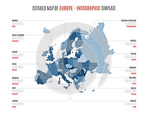 Detailed map of Europe. Vector template for infographics.