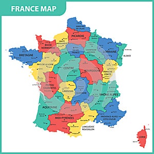 The detailed map of the France with regions or states and cities, capital