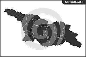 The detailed map of the Georgia with regions or states. Administrative division. South Ossetia and Abkhazia are marked as a disput