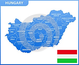 The detailed map of Hungary with regions or states and cities, capital. Administrative division photo