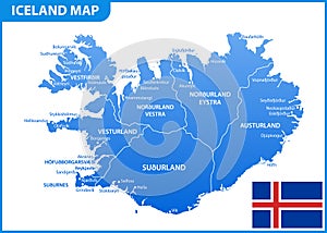 The detailed map of Iceland with regions or states and cities, capital. Administrative division