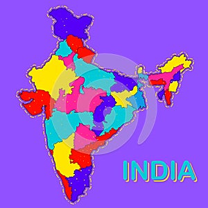 Detailed map of India, Asia with all states and country boundary