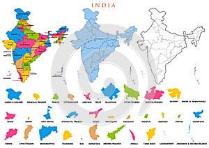 Detailed map of India, Asia with all states and country boundary