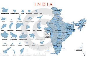 Detailed map of India, Asia with all states and country boundary