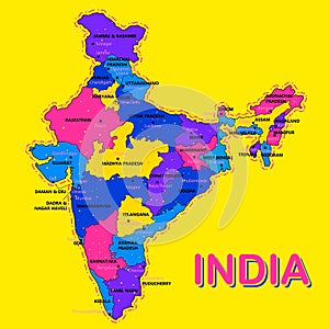 Detailed map of India, Asia with all states and country boundary