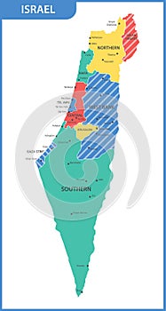 The detailed map of the Israel with regions or states and cities, capitals