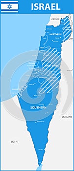 The detailed map of Israel with regions or states and cities, capitals.