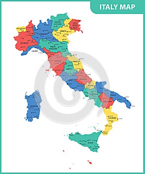 The detailed map of the Italy with regions or states and cities, capital