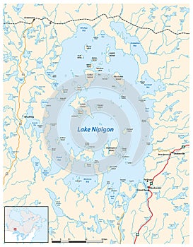 Detailed map of Lake Nipigon, Ontario, Canada