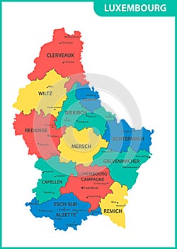 The detailed map of the Luxembourg with regions or states and cities, capitals. Administrative division