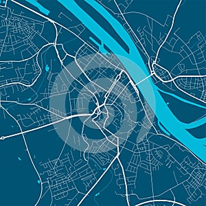 Detailed map of Mainz city, linear print map. Cityscape panorama