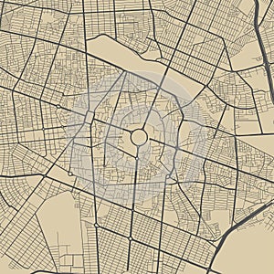 Detailed map of Mashhad city, linear print map. Cityscape panorama photo