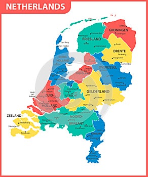 The detailed map of Netherlands with regions or states and cities, capital. Administrative division.