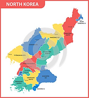 The detailed map of the North Korea with regions or states and cities, capital