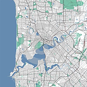 Detailed map of Perth city, Ñityscape. Royalty free vector illustration