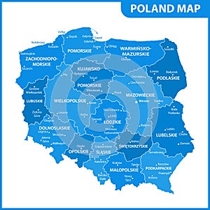 The detailed map of Poland with regions or states and cities, capitals. Administrative division