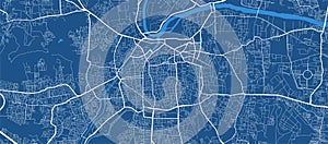 Detailed map poster of Pune city, linear print map. Blue skyline urban panorama. Decorative graphic tourist map of Pune territory photo