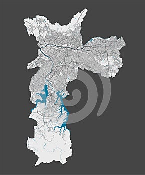 Detailed map of Sao Paulo city, Cityscape. Royalty free vector illustration