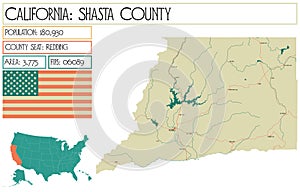 Detailed map of Shasta County in California USA