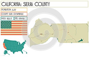 Detailed map of Sierra County in California USA