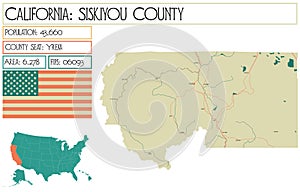 Detailed map of Siskiyou County in California USA